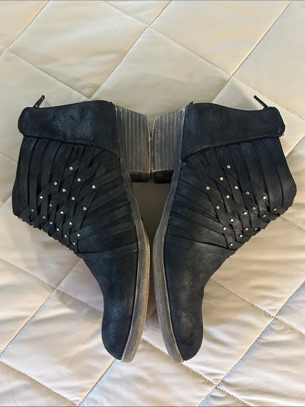 SO Black Faux Suede Studded Wrap Ankle Booties